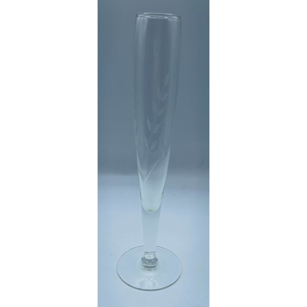 Clear Etched Flower Bud Vase Tall 9 1/4"